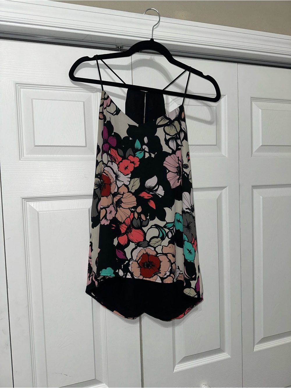 Express Floral Spaghetti Strap Reversible Camisole - Black Multicolor